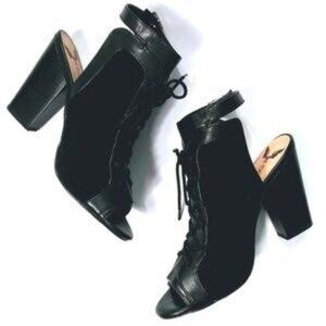 Penny Loves Kenny Black Peep Toe Chunky Heel Ankle Booties Size 7.5